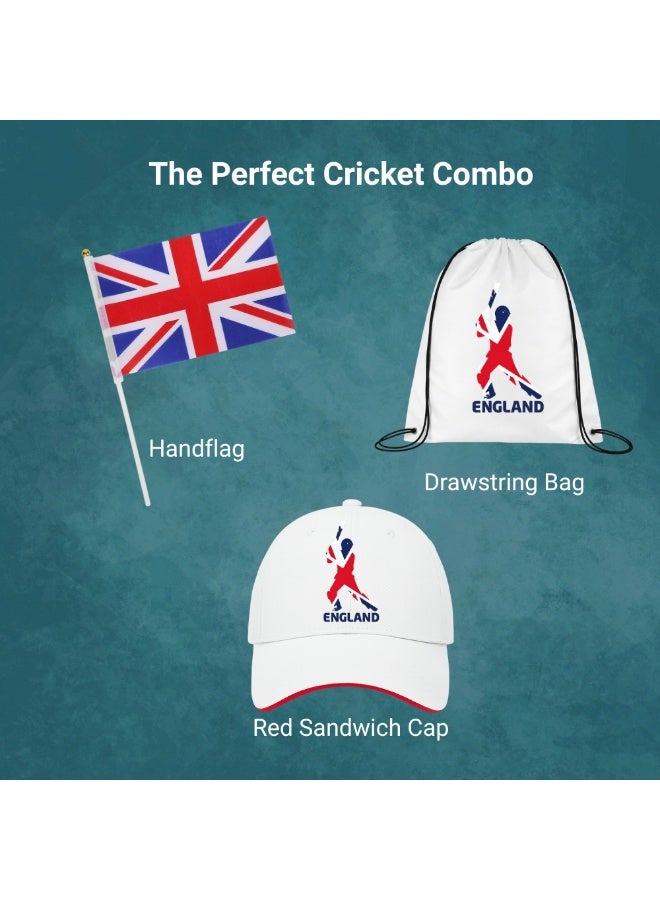 مجموعة مشجعي الرياضة في إنجلترا - عبوة مكونة من 3 قطع - قبعة وحقيبة برباط وعلم يدوي - مثالية للمباريات والمناسبات والاستخدام اليومي - مثالية لعشاق الرياضة - Image 3